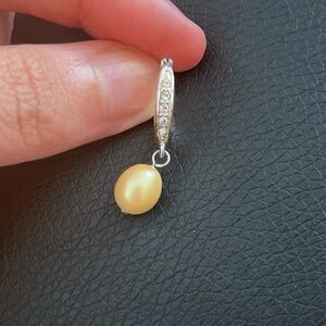 Pre-owned set of pearls earrings with tiny diamonds -minor scratches (as pics)